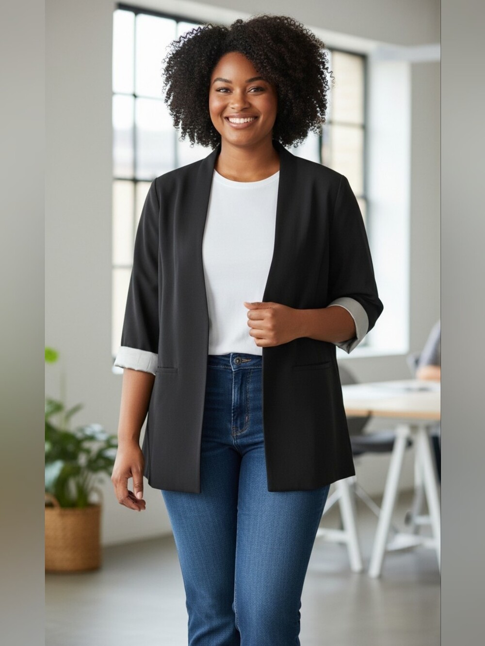 Calvin Klein Open Front Roll Sleeve Jacket, NWT